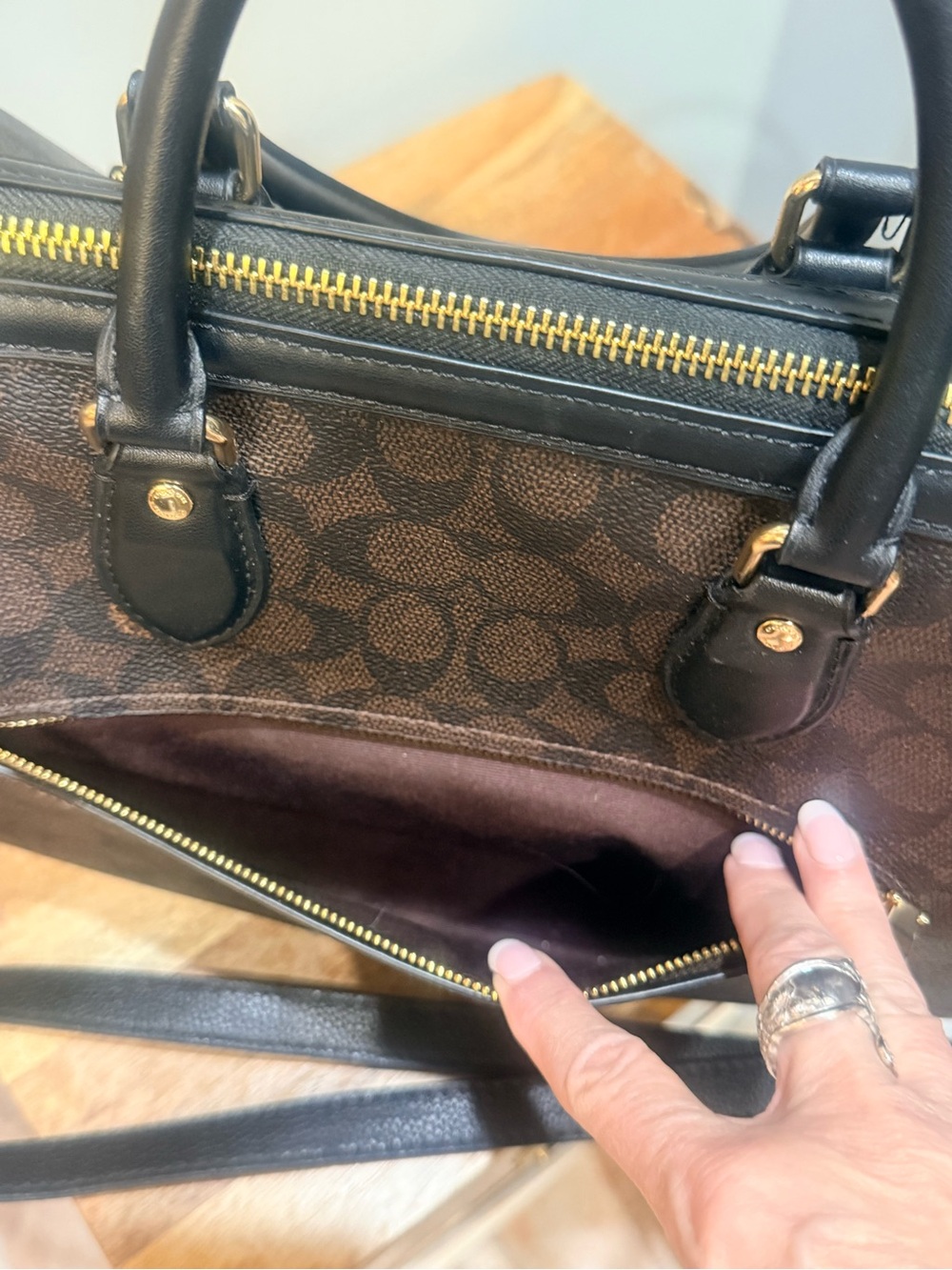 Coach Rowan Satchel Walmit and Black with Gold - Picture 5 of 6